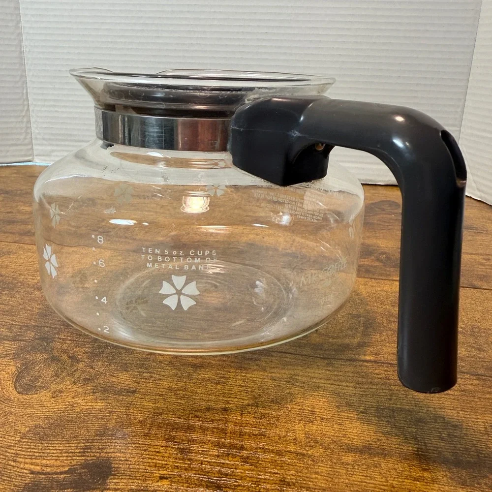 Vtg Mr. Coffee G-124 10 Cup Glass Carafe Decanter Brown Top White‎ Floral Daisy